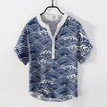 Nimara Ritual Cotton Wave Emblem Men's Short Sleeve Half Button Shirt