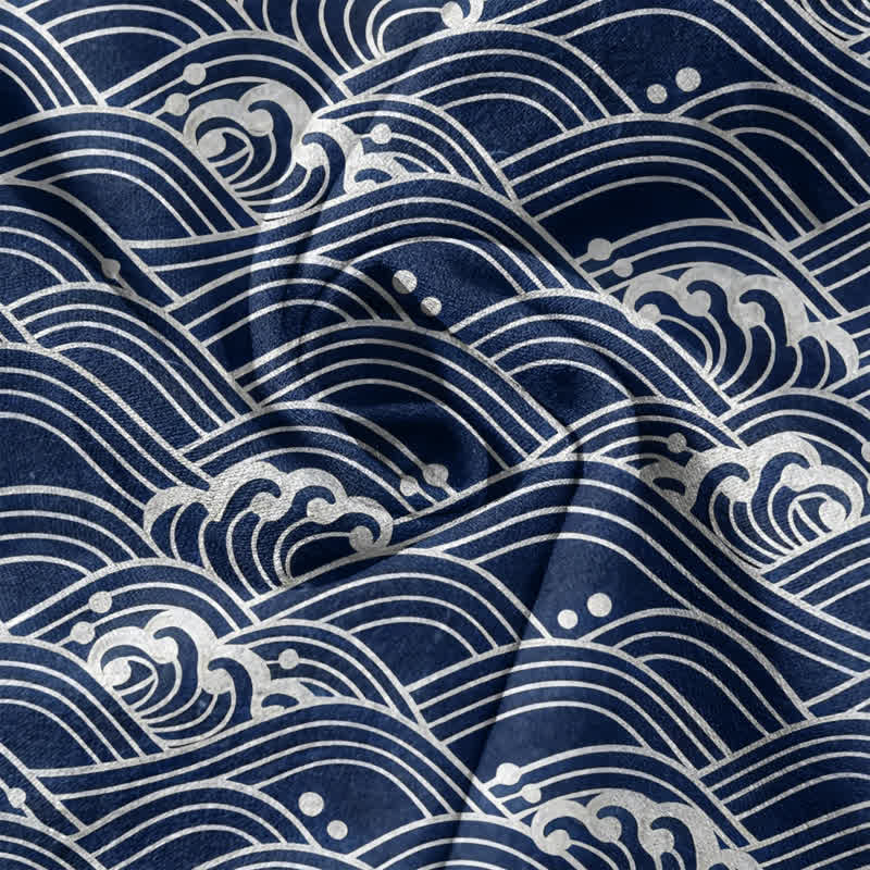 Nimara Ritual Cotton Wave Emblem Men's Short Sleeve Half Button Shirt