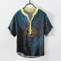 Nimara Ritual Cotton Om Mantra Emblem Men's Short Sleeve Half Button Shirt