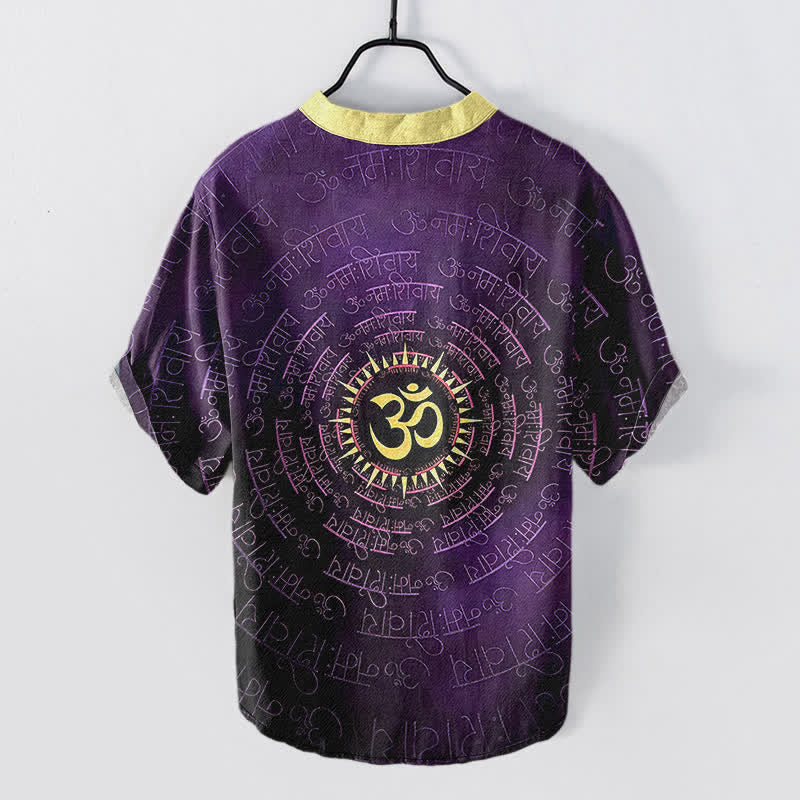 Nimara Ritual Cotton Om Mantra Emblem Men's Short Sleeve Half Button Shirt
