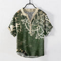 Nimara Ritual Cotton Lotus Mandala Emblem Men's Short Sleeve Half Button Shirt