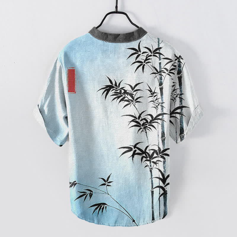 Nimara Ritual Cotton Bamboo Emblem Men's Short Sleeve Half Button Shirt