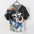 Nimara Ritual Cotton Om Chakra Emblem Men's Short Sleeve Half Button Shirt