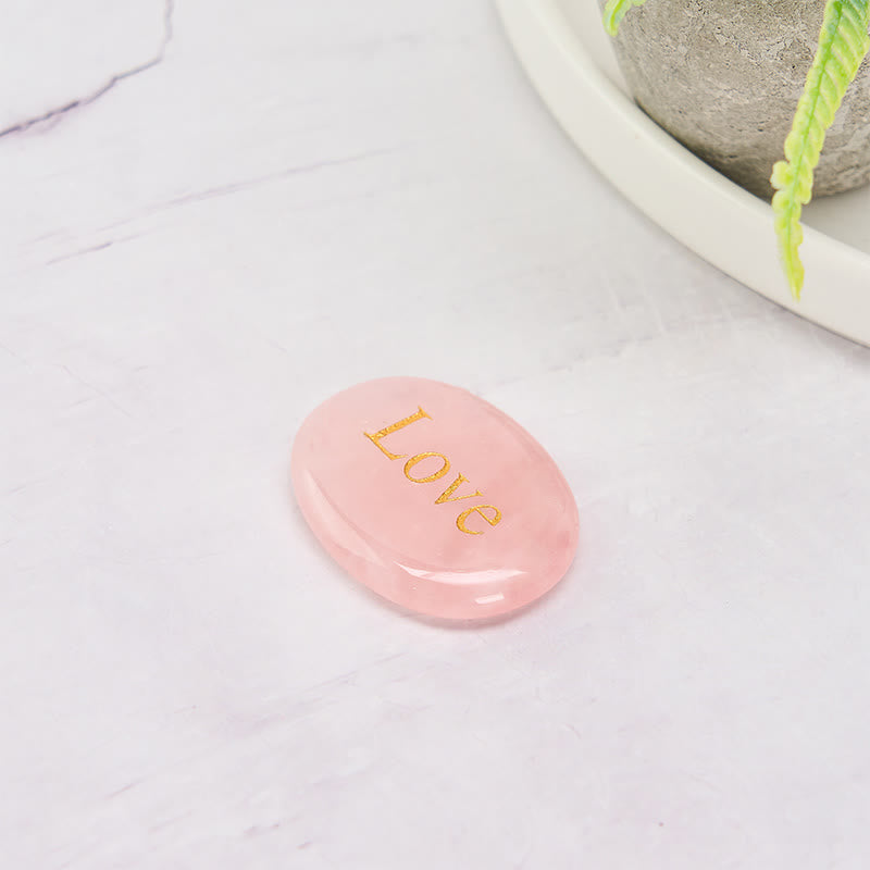 Nimara Ritual LOVE Engraved Natural Rose Quartz Palm Stone Healing Crystal Decor