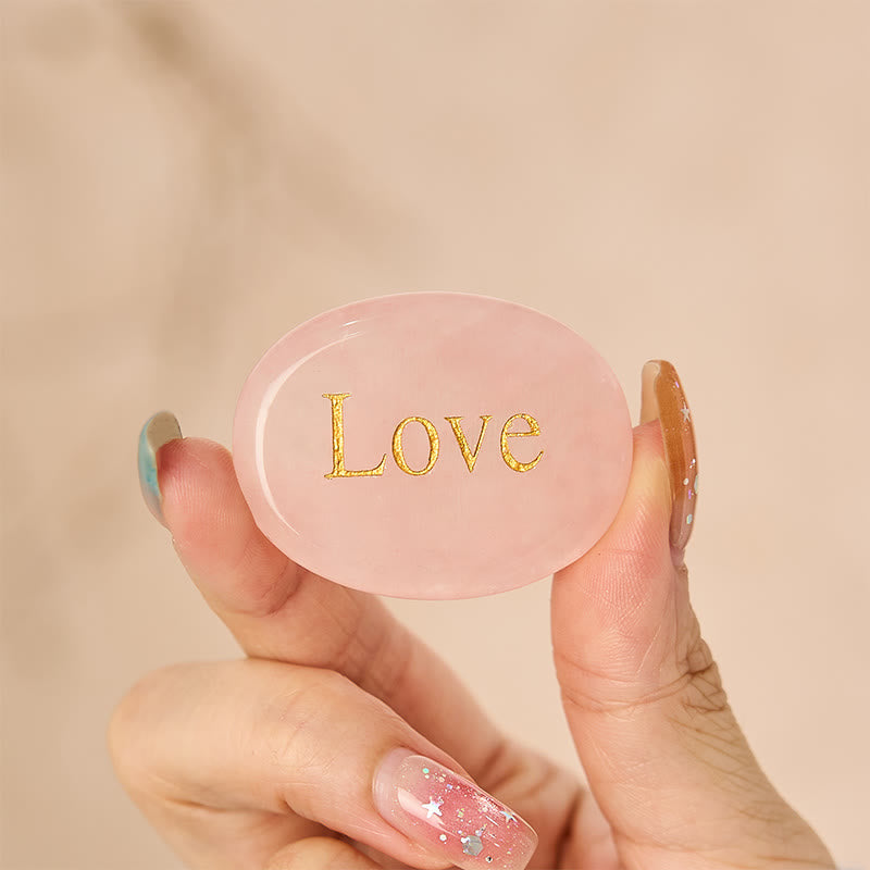 Nimara Ritual LOVE Engraved Natural Rose Quartz Palm Stone Healing Crystal Decor