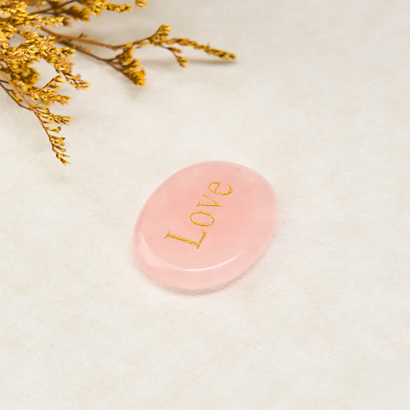 Nimara Ritual LOVE Engraved Natural Rose Quartz Palm Stone Healing Crystal Decor