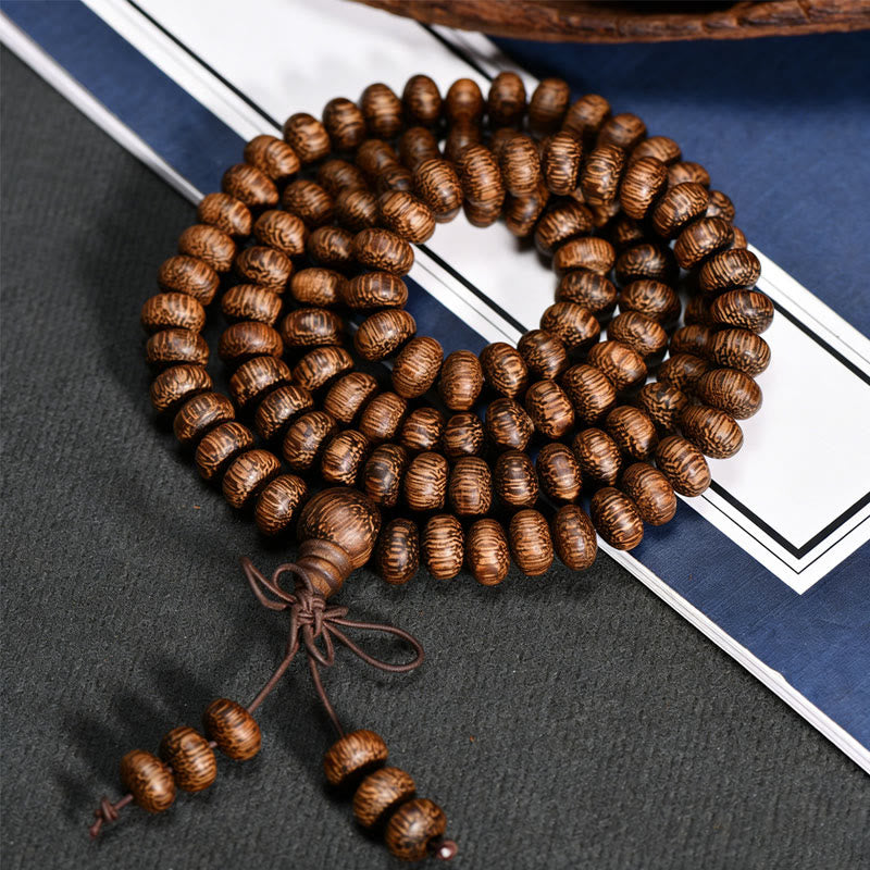 Calm Energy 108 Textured Wood Beads Mala