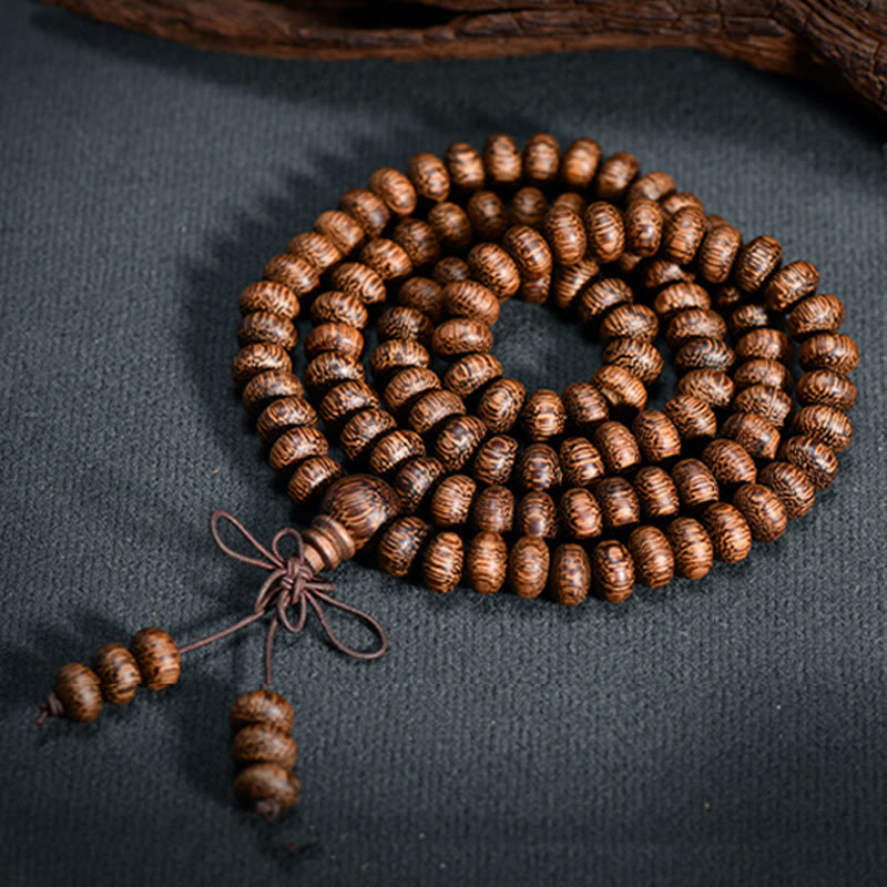 Calm Energy 108 Textured Wood Beads Mala