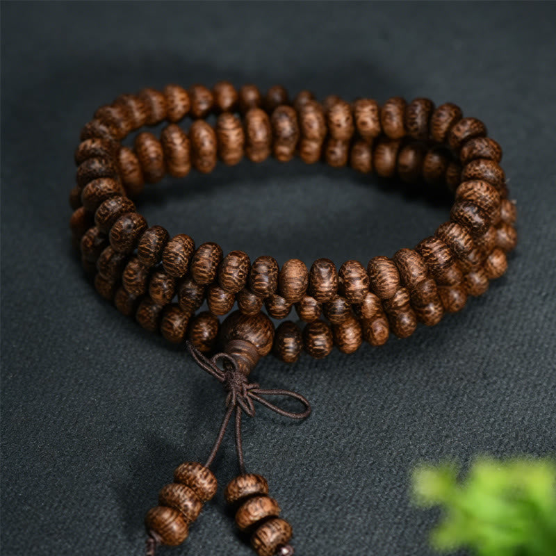 Calm Energy 108 Textured Wood Beads Mala