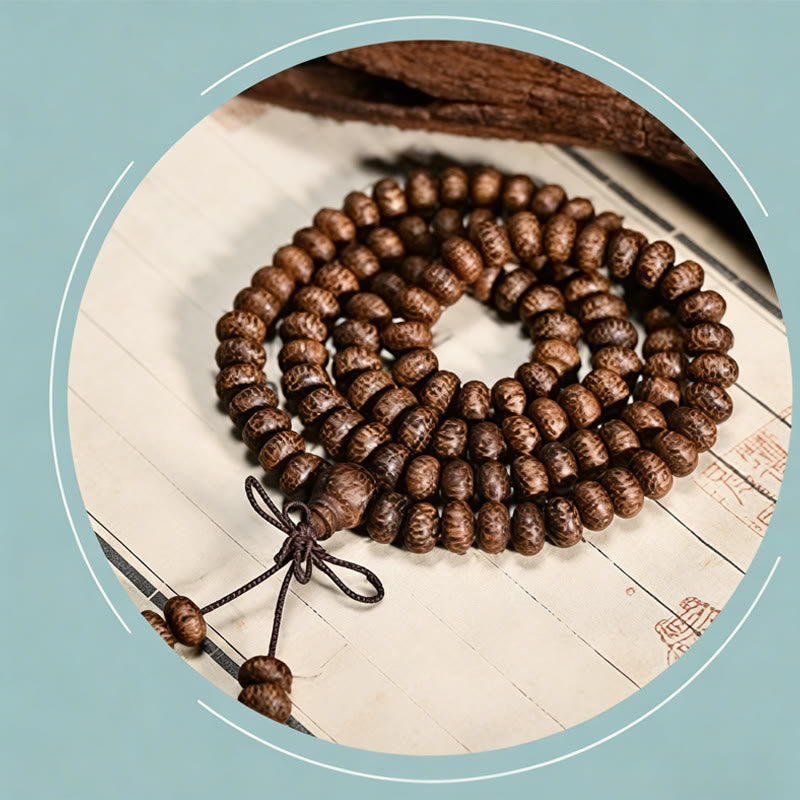 Calm Energy 108 Textured Wood Beads Mala