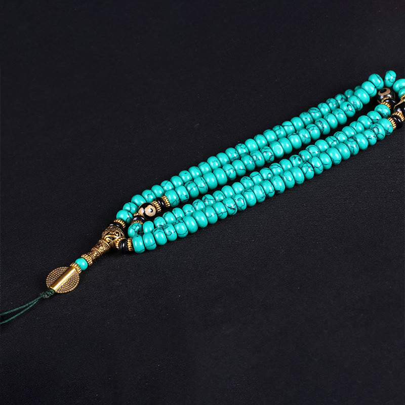 Nimara Ritual Tibetan 108 Beads Turquoise Dzi Bead Wisdom Balance Mala