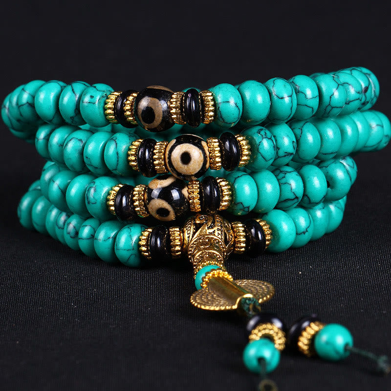 Nimara Ritual Tibetan 108 Beads Turquoise Dzi Bead Wisdom Balance Mala
