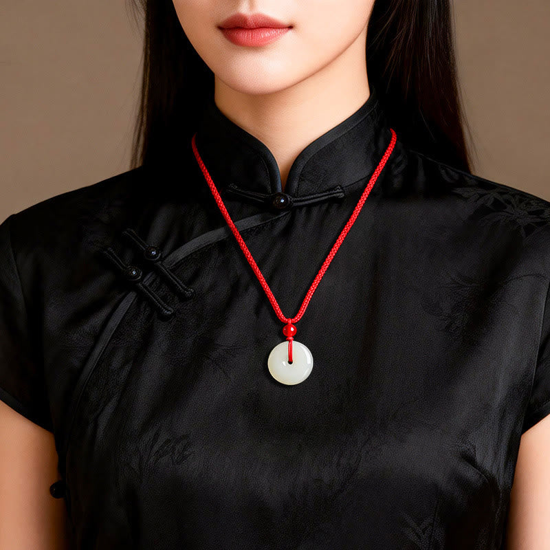 Nimara Ritual Jade Peace Buckle Abundance Red Rope Necklace Pendant