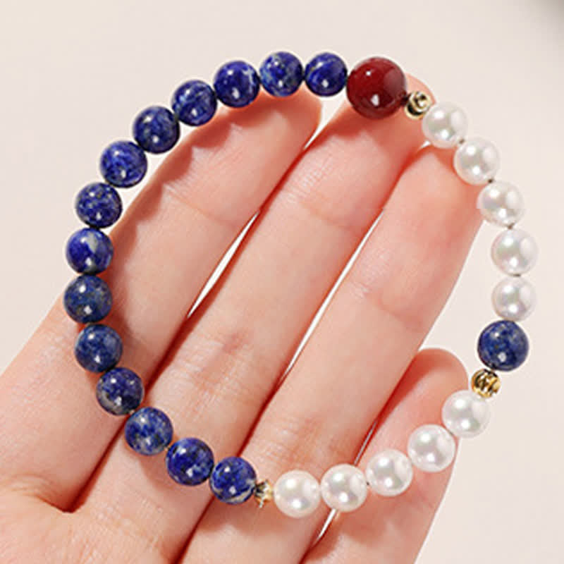 Nimara Ritual Lapis Lazuli Lazurite Pearl Cinnabar Positive Beaded Bracelet