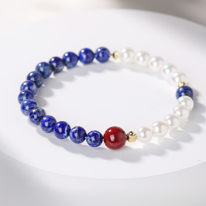 Nimara Ritual Lapis Lazuli Lazurite Pearl Cinnabar Positive Beaded Bracelet