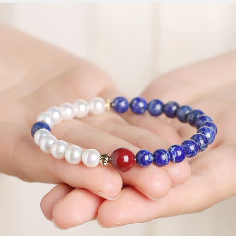 Nimara Ritual Lapis Lazuli Lazurite Pearl Cinnabar Positive Beaded Bracelet