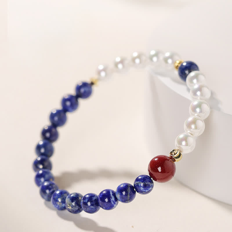 Nimara Ritual Lapis Lazuli Lazurite Pearl Cinnabar Positive Beaded Bracelet