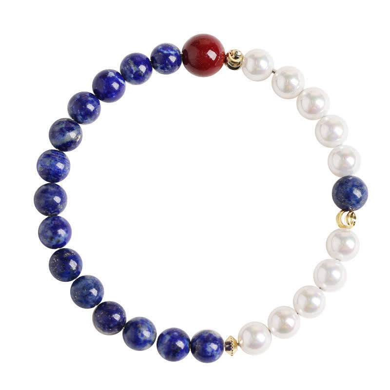 Nimara Ritual Lapis Lazuli Lazurite Pearl Cinnabar Positive Beaded Bracelet