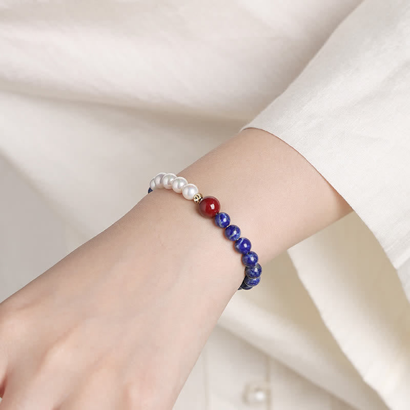 Nimara Ritual Lapis Lazuli Lazurite Pearl Cinnabar Positive Beaded Bracelet