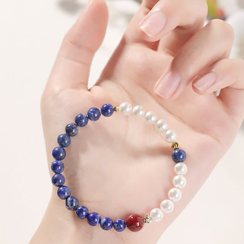Nimara Ritual Lapis Lazuli Lazurite Pearl Cinnabar Positive Beaded Bracelet