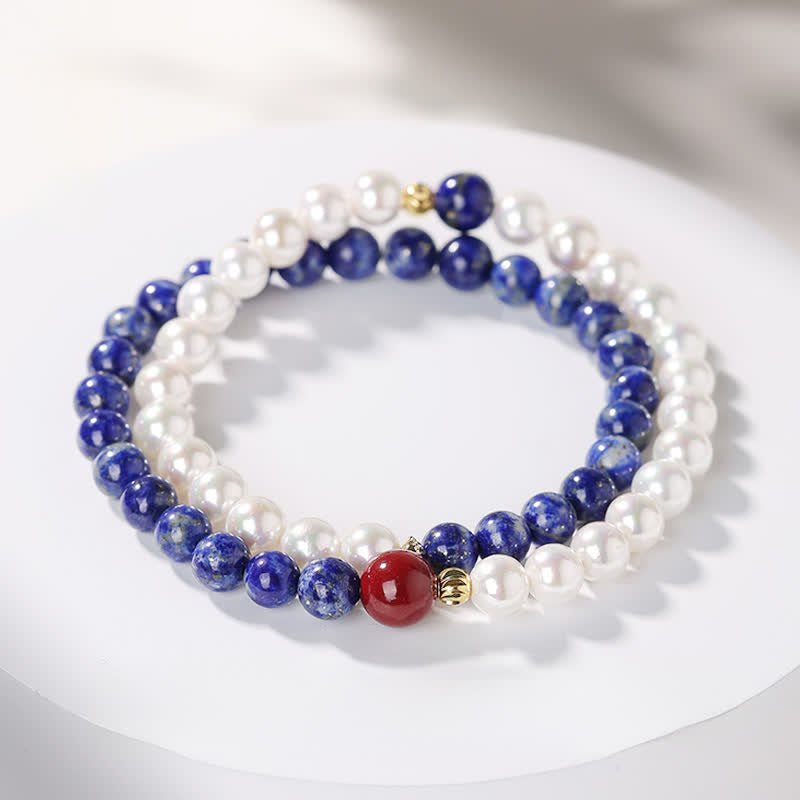 Nimara Ritual Lapis Lazuli Lazurite Pearl Cinnabar Positive Beaded Bracelet