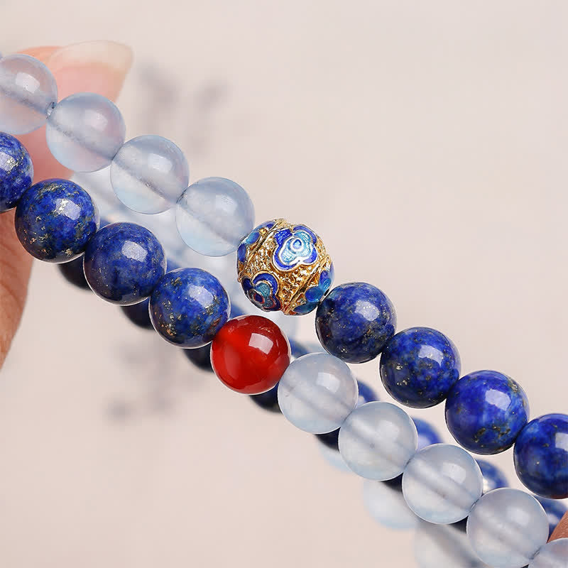 Nimara Ritual Lapis Lazuli Aquamarine Red Agate Double Wrap Design Balance Bracelet
