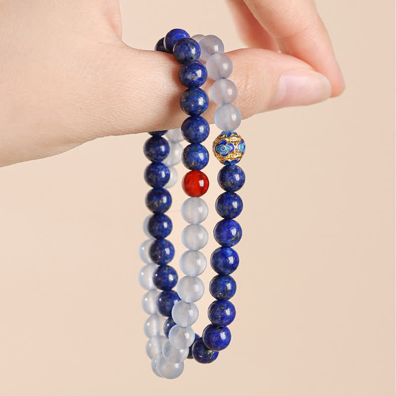 Nimara Ritual Lapis Lazuli Aquamarine Red Agate Double Wrap Design Balance Bracelet