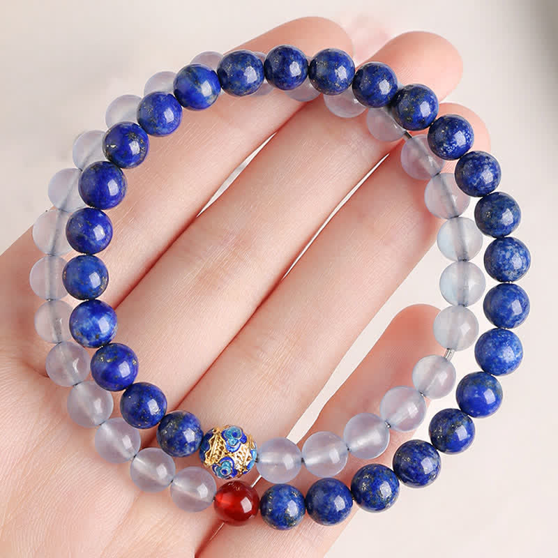Nimara Ritual Lapis Lazuli Aquamarine Red Agate Double Wrap Design Balance Bracelet