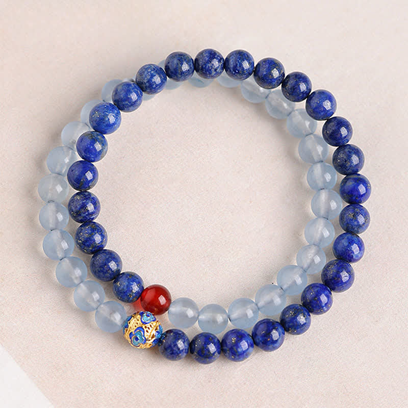Nimara Ritual Lapis Lazuli Aquamarine Red Agate Double Wrap Design Balance Bracelet