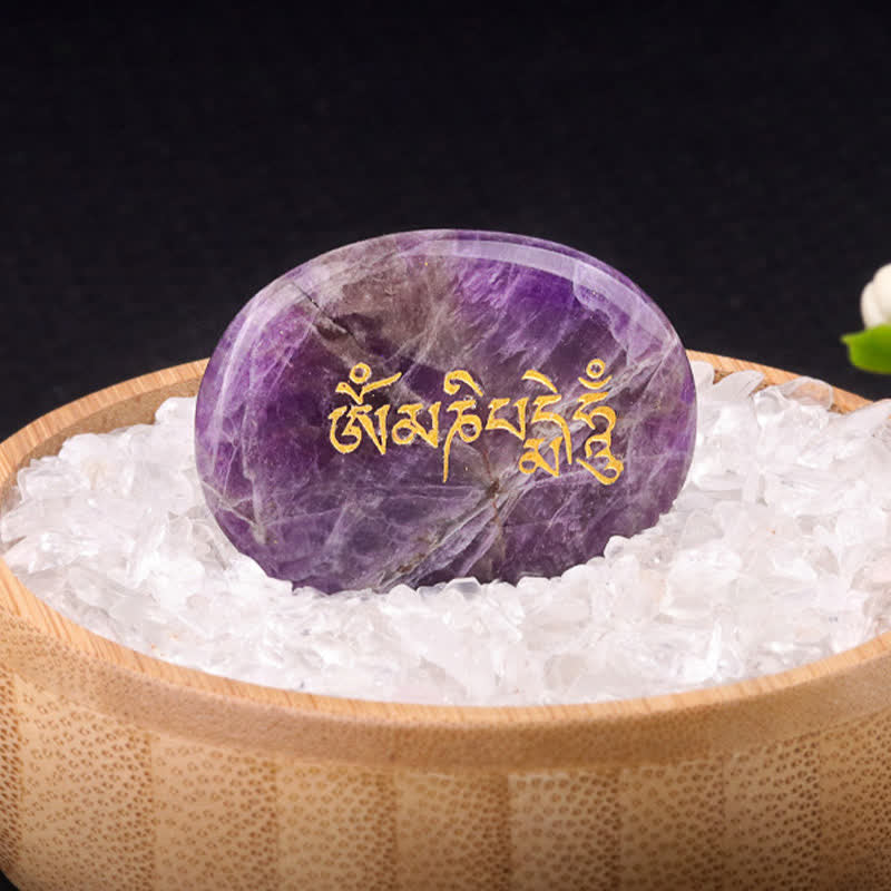 Nimara Ritual Om Mani Padme Hum Amethyst Tiger Eye Palm Stone Crystal Decor 35*45mm