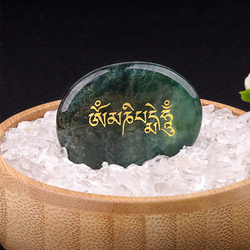 Nimara Ritual Om Mani Padme Hum Amethyst Tiger Eye Palm Stone Crystal Decor 35*45mm