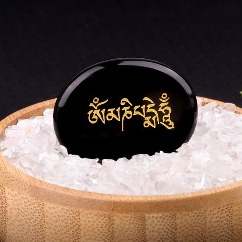 Nimara Ritual Om Mani Padme Hum Amethyst Tiger Eye Palm Stone Crystal Decor 35*45mm