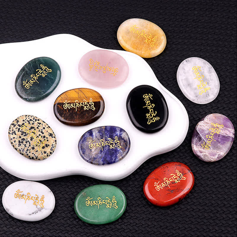 Nimara Ritual Om Mani Padme Hum Amethyst Tiger Eye Palm Stone Crystal Decor 35*45mm