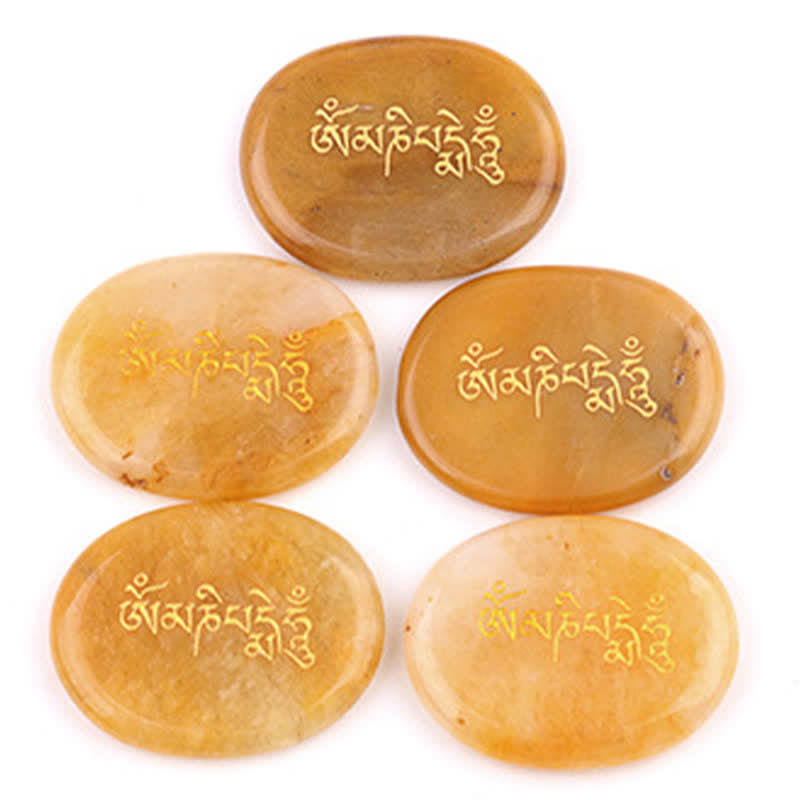 Nimara Ritual Om Mani Padme Hum Amethyst Tiger Eye Palm Stone Crystal Decor 35*45mm
