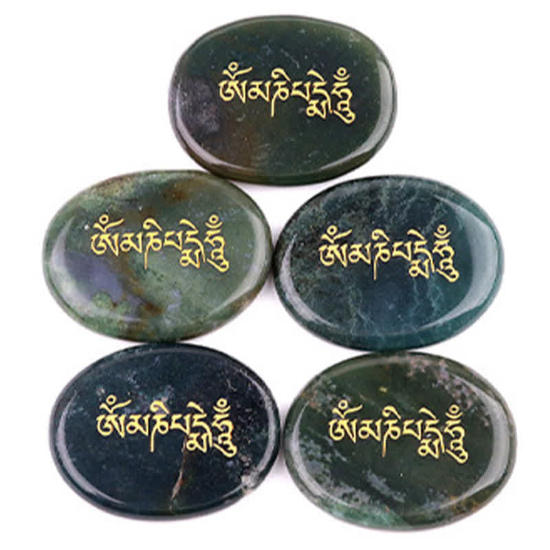 Nimara Ritual Om Mani Padme Hum Amethyst Tiger Eye Palm Stone Crystal Decor 35*45mm