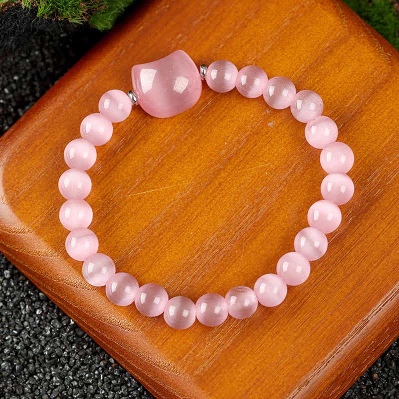 Nimara Ritual Cute Cat Design Blue Lace Agate Clear Quartz Beaded Bracelet