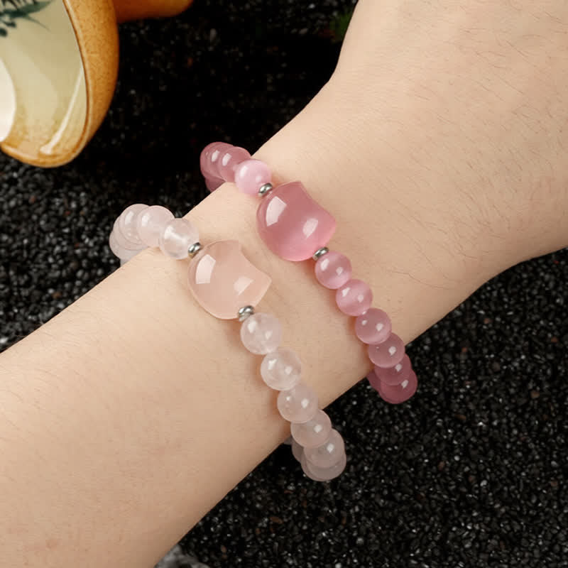 Nimara Ritual Cute Cat Design Blue Lace Agate Clear Quartz Beaded Bracelet