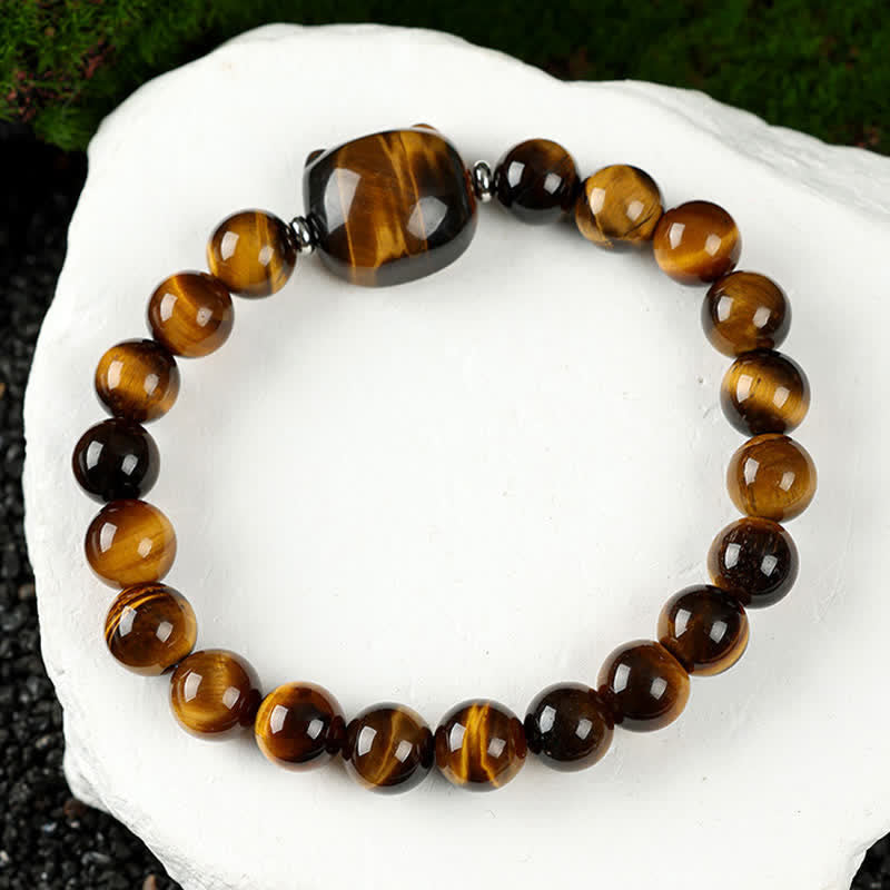 Nimara Ritual Cute Cat Design Blue Lace Agate Clear Quartz Beaded Bracelet