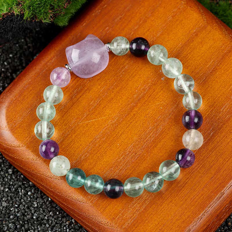 Nimara Ritual Cute Cat Design Blue Lace Agate Clear Quartz Beaded Bracelet