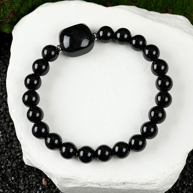 Nimara Ritual Cute Cat Design Blue Lace Agate Clear Quartz Beaded Bracelet