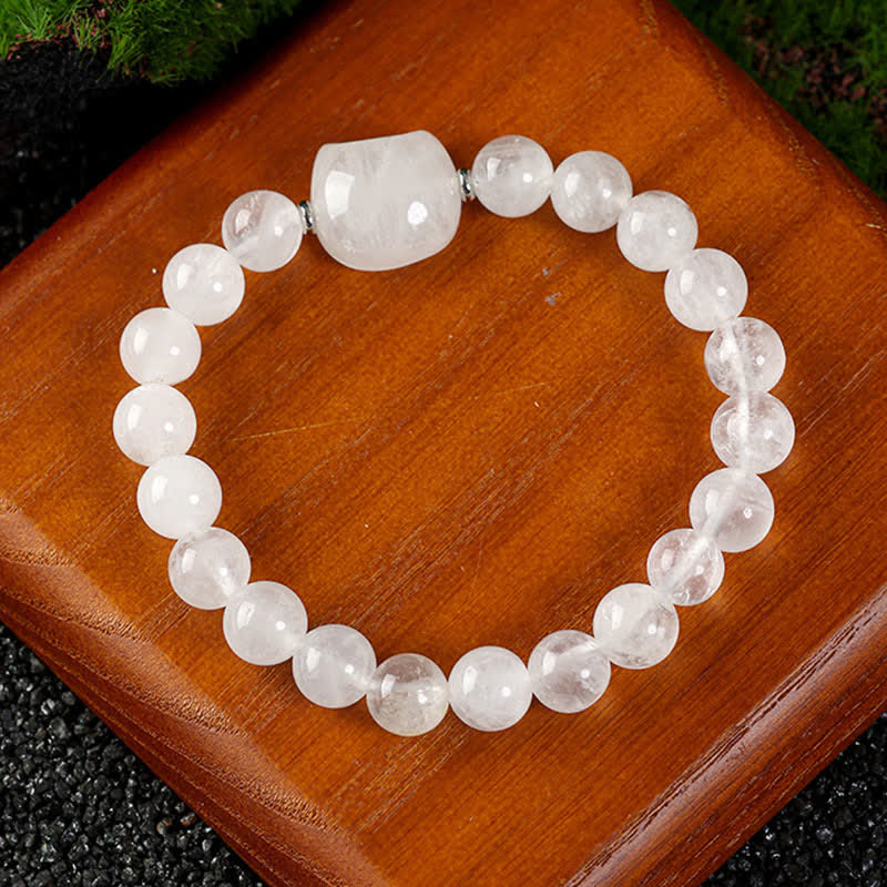 Nimara Ritual Cute Cat Design Blue Lace Agate Clear Quartz Beaded Bracelet