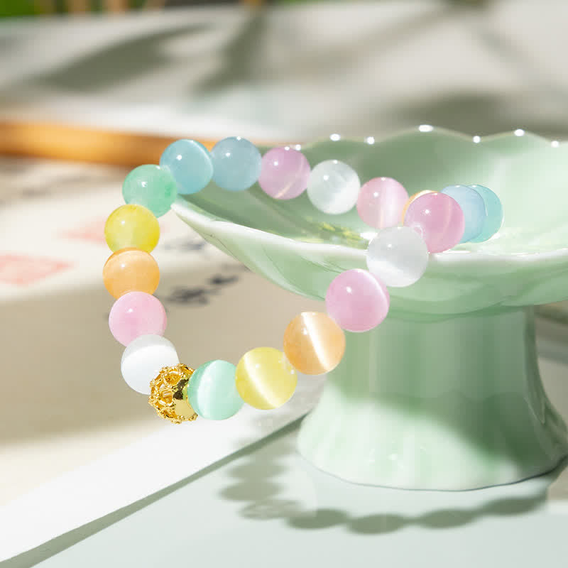Nimara Ritual Hollow Design Multicolor Cat's Eye Round Beads Positive Bracelet