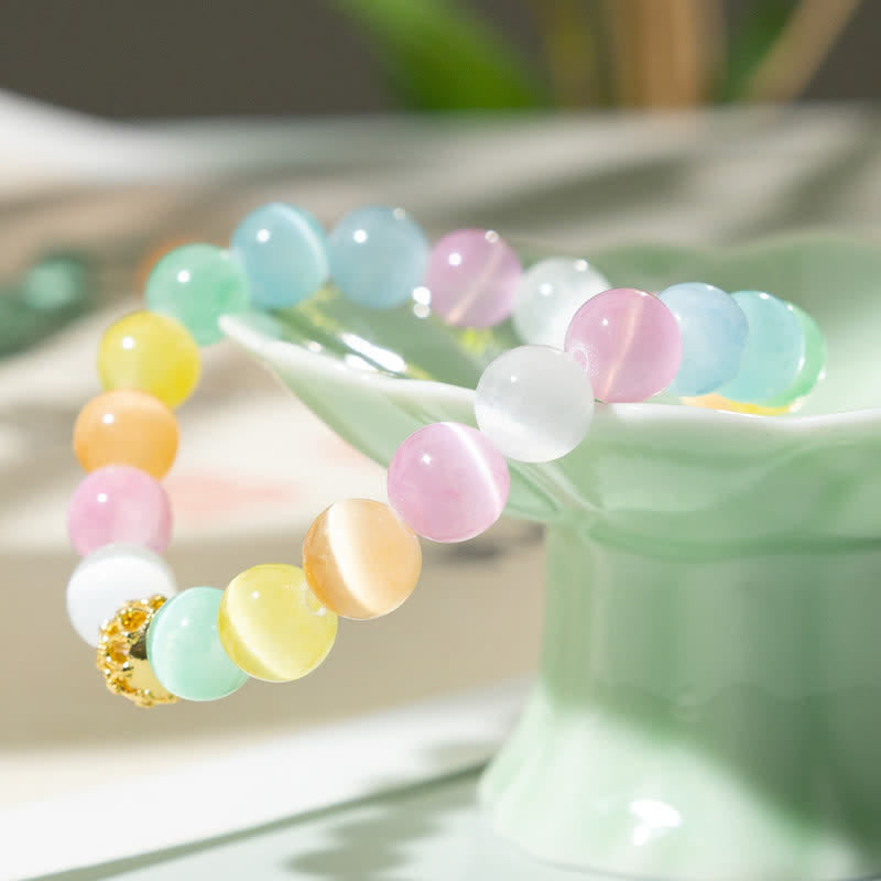 Nimara Ritual Hollow Design Multicolor Cat's Eye Round Beads Positive Bracelet