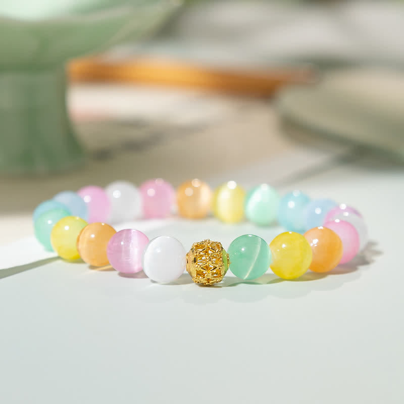 Nimara Ritual Hollow Design Multicolor Cat's Eye Round Beads Positive Bracelet