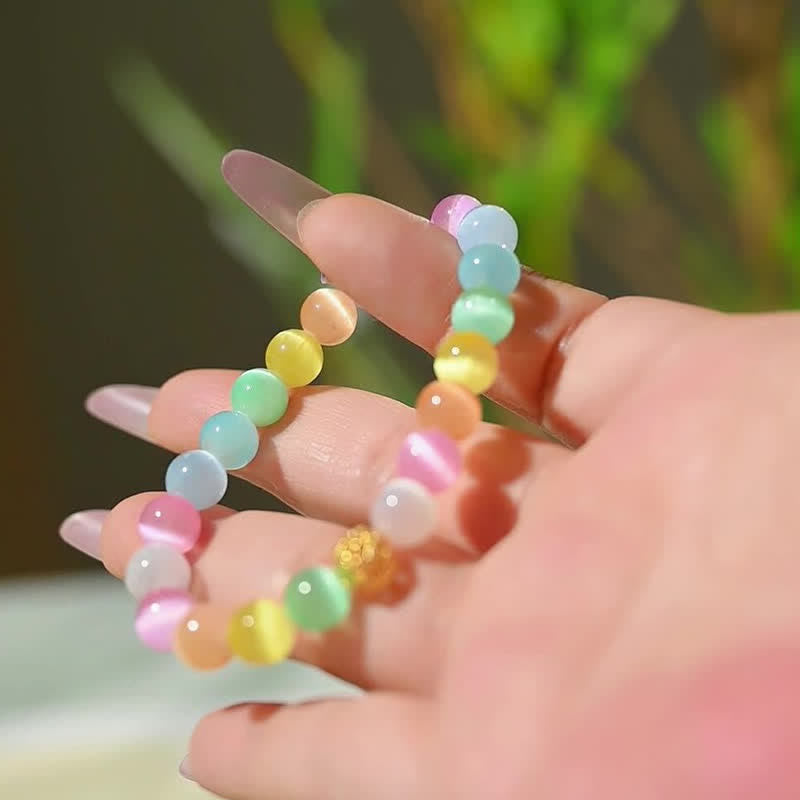 Nimara Ritual Hollow Design Multicolor Cat's Eye Round Beads Positive Bracelet