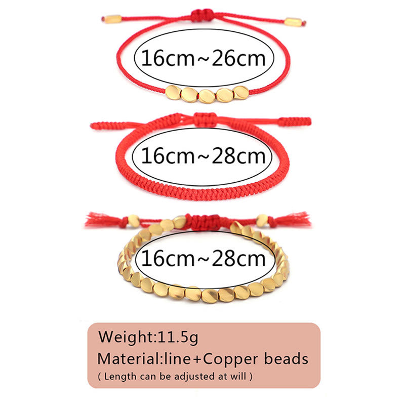 Luck and Strength 3Pcs Golden Copper Beads Red String Bracelet