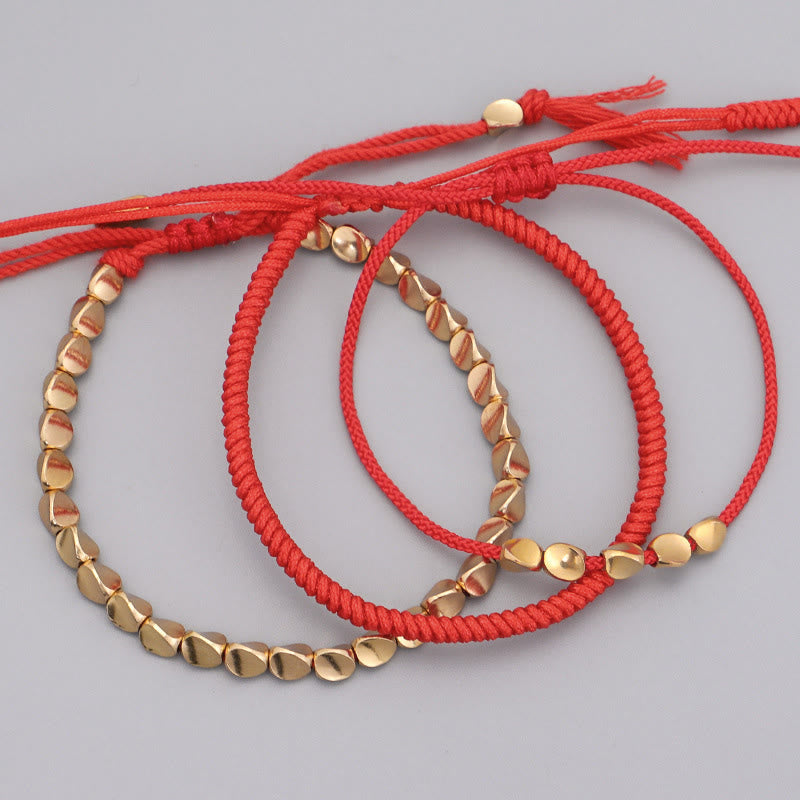 Luck and Strength 3Pcs Golden Copper Beads Red String Bracelet