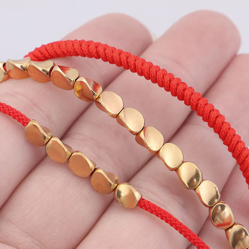 Luck and Strength 3Pcs Golden Copper Beads Red String Bracelet