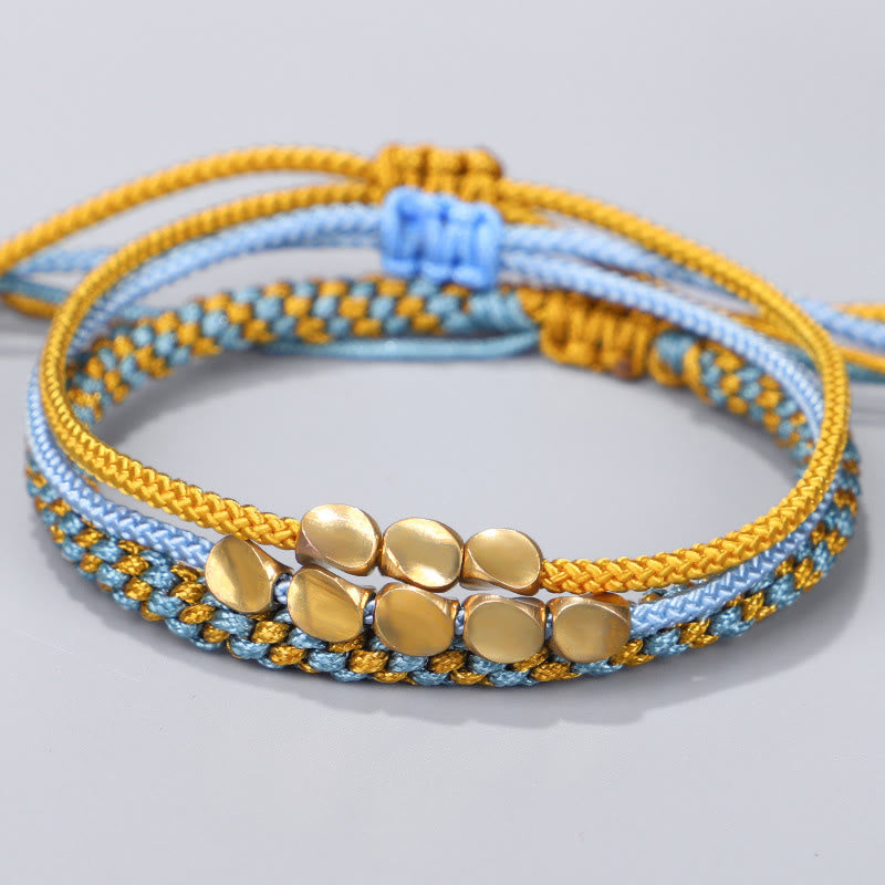Nimara Ritual 3Pcs Blue Yellow String Golden Copper Beads Healing Bracelet