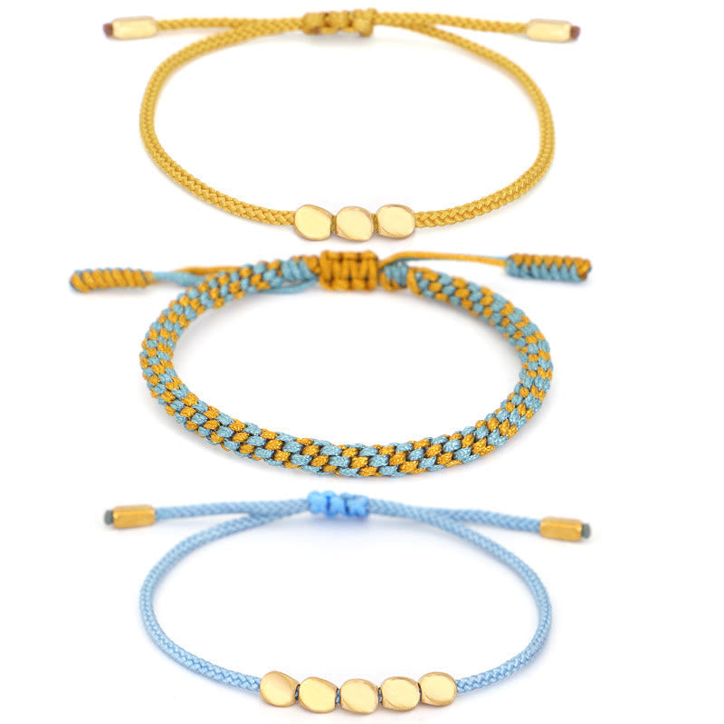 Nimara Ritual 3Pcs Blue Yellow String Golden Copper Beads Healing Bracelet